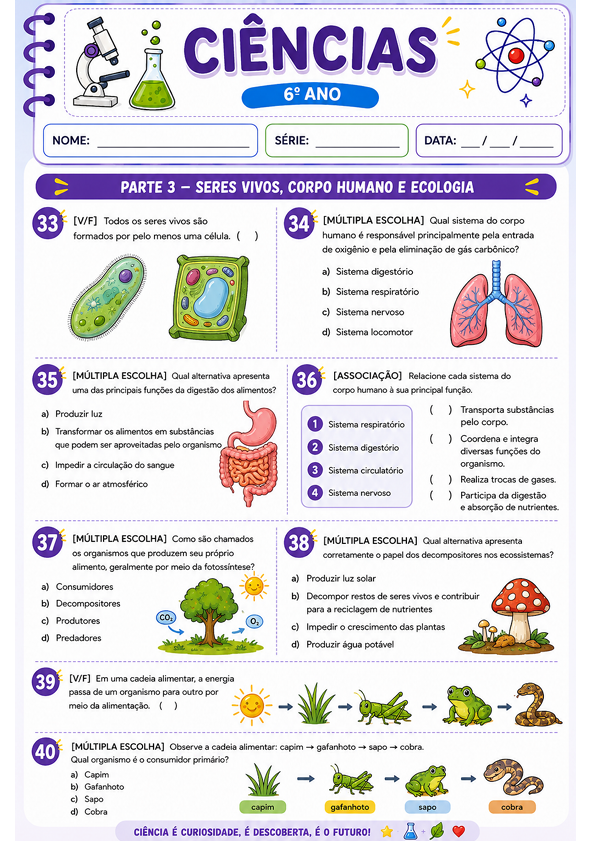 Página de atividade de Ciências 4